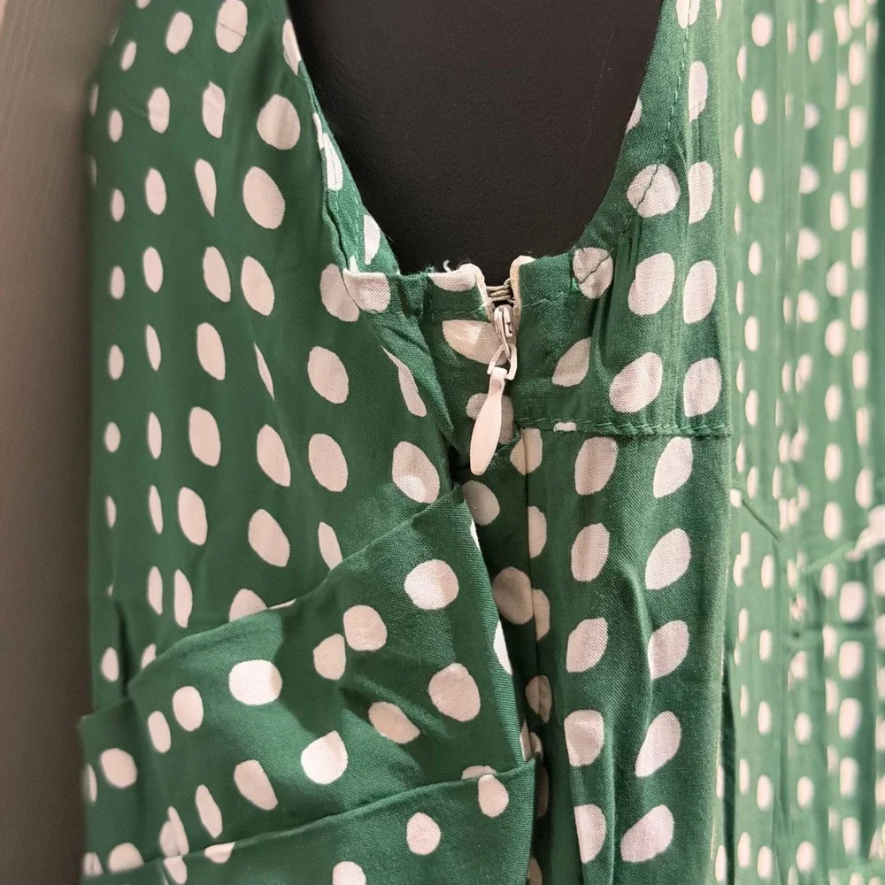 NWT 11 1 Tylho‎ Polka Dot Green Sleeveless Shirt Dress Midi Fit Flare Size Small